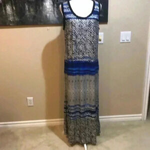 Avenue Abstract Horizontal Stripes Blue/Black Maxi Dress-Size 18-20